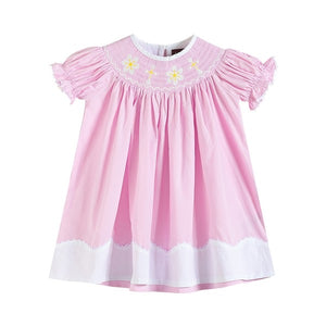 Smocked Easter Bishop Cross Floral Embroidery Pink Dress