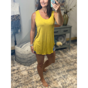 Scoop Neck Floaty Sleeveless Round Hem Tank Top Yellow S/M/L/XL