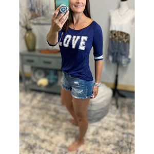Very Sexy LOVE Sporty Football Sporty Floaty Scoop Tee Shirt Navy Blue S/M/L