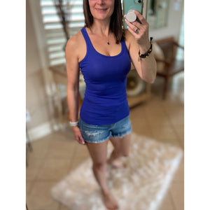 "Can't Touch This" Ribbed Racerback Low Scoop Boy Beater Cleavage Tank Top Bright Blue PLUS