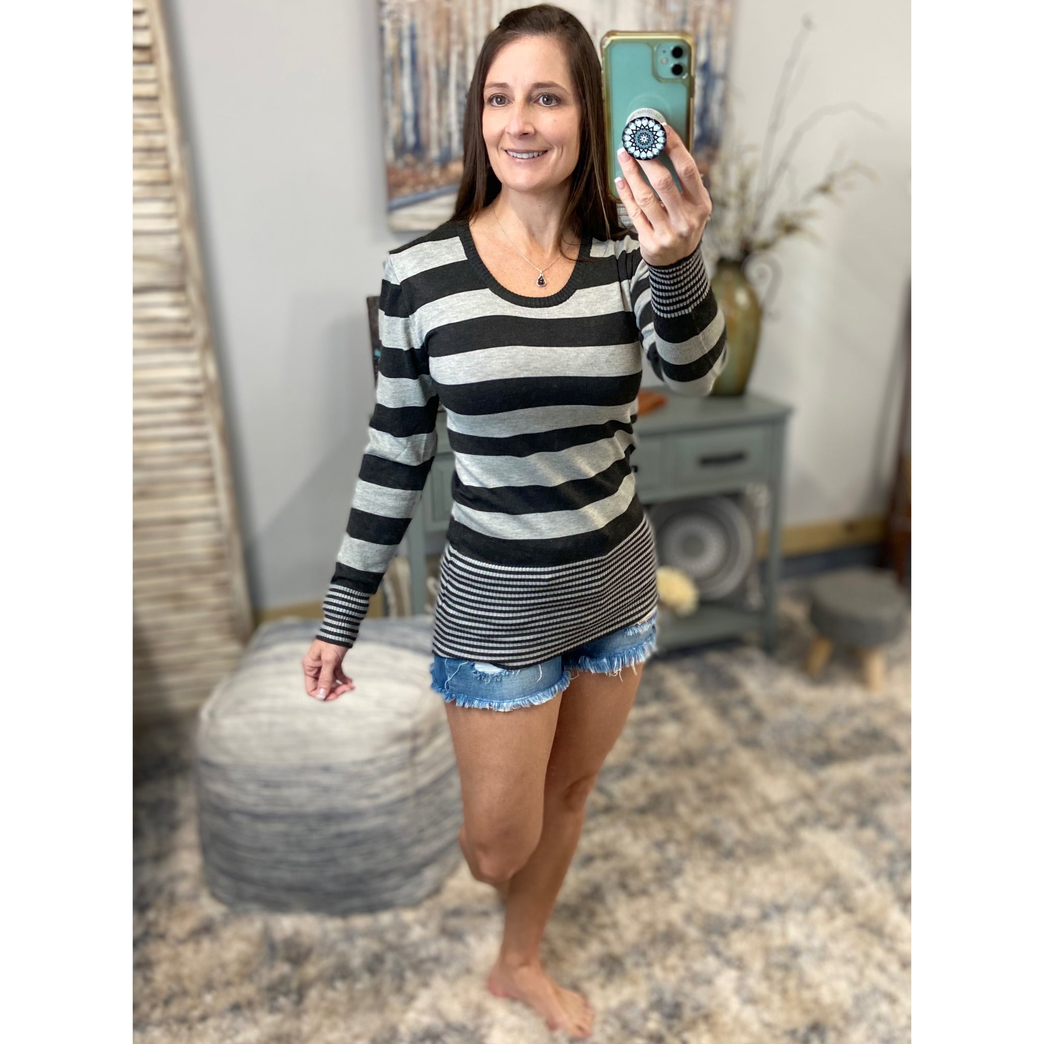 Very Sexy Scoop Neck Striped Preppy Tunic Sweater Blouse Shirt Top S/M/L/XL