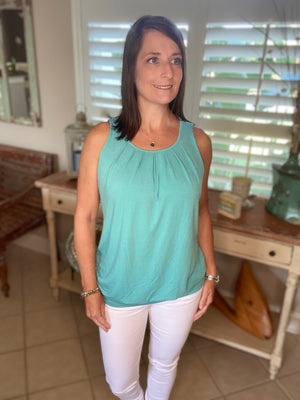 Sexy Pleated Scoop Neck Sleeveless Halter Banded Tank Cami Top Mint PLUS