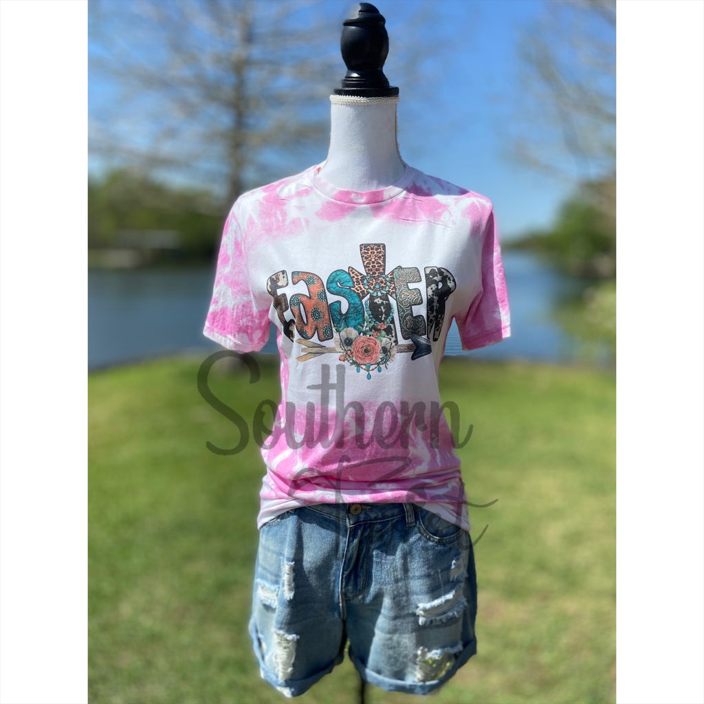 “Easter” Western Easter Bleached Sublimation Boyfriend Basic Tee Shirt Pink S/M/L/XL/2X