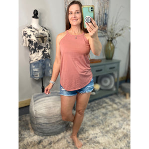 Tri Rocker Racerback Scoop Neck Floaty Trendy Tank Top Blush Pink S/M/L/XL