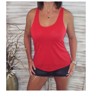 Sexy Scoop Neck Racerback Floaty Sleeveless Raw Edge Hem Tank Top Red S/M/L