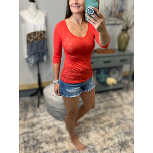Low Cut Scoop Burnout Grunge Skull Raglan Jersey Henley Top Shirt Red S/M/L
