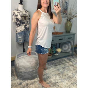 Tri Rocker Racerback Round Neck Floaty Trendy Tank Top Summer White