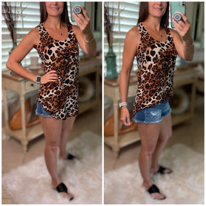 "Hot in Here" Very Sexy Leopard Scoop Neck Sleeveless Floaty Summer Tank Top Brown