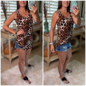 "Hot in Here" Sexy Leopard Floaty Scoop Neck Sleeveless Summer Tank Top Beach Brown