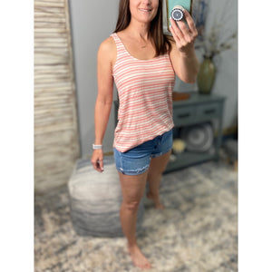 "Level Up" Ribbed Striped Scoop Neck Sleeveless Summer Beach Floaty Tank Top Tunic Pink