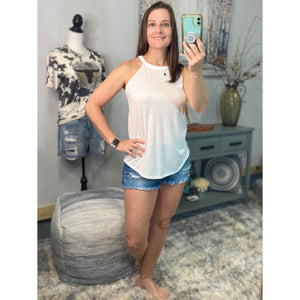 Tri Rocker Racerback Round Neck Floaty Trendy Tank Top Summer White