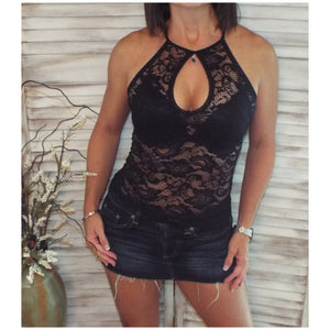 Sexy All Lace Keyhole Bust Scallop Clubwear Party Slimming Top Black S/M/L