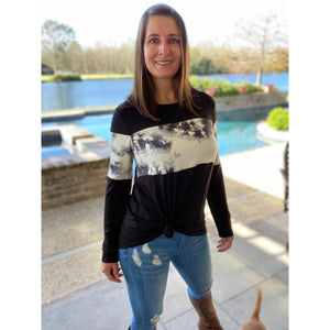 "Paint The Town" Tie Dye Color Block Scoop Neck Long Sleeve Black