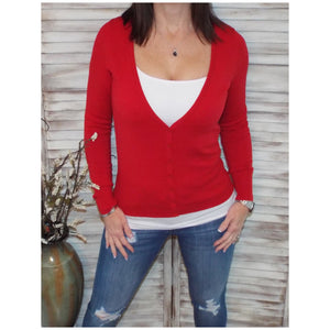 Sexy Preppy Cropped Cleavage Button Up Cardigan Long Sleeve Sweater Red