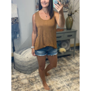 Scoop Neck Floaty Sleeveless Round Hem Tank Top Brown S/M/L/XL