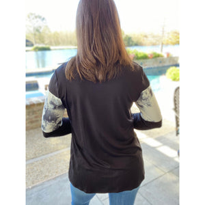 "Paint The Town" Tie Dye Color Block Scoop Neck Long Sleeve Black