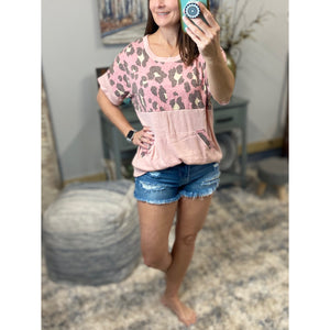 "I'm Making Moves" Leopard Color Block Scoop Neck Ribbed Kangaroo Pocket Pink S/M/L/XL