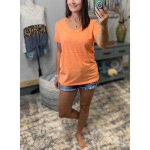 "Neon Rainbow" Loose Floaty Scoop Neck Boyfriend Tee Shirt Melange Neon Orange S/M/L