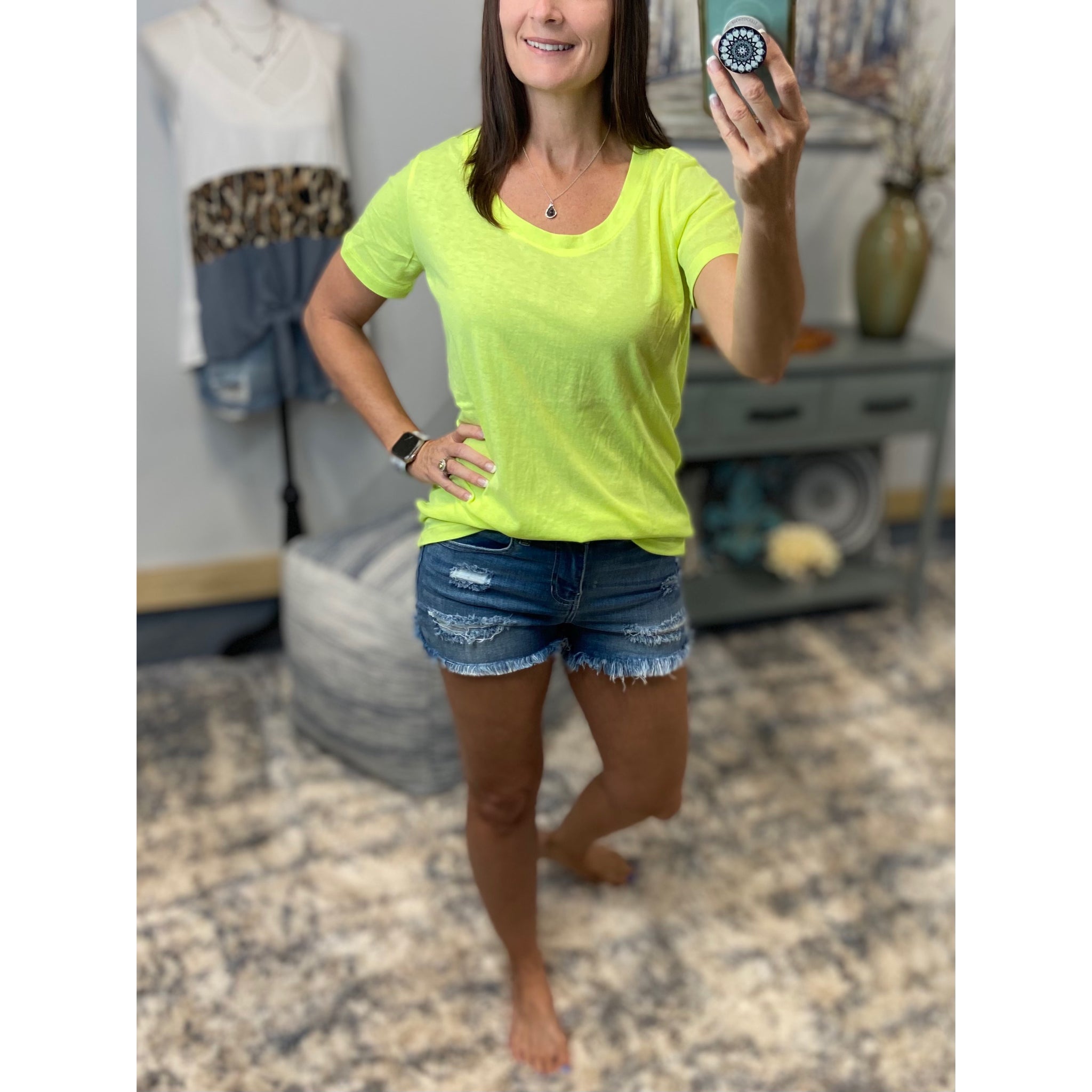 "Neon Rainbow" Loose Floaty Scoop Neck Boyfriend Tee Shirt Melange Neon Yellow S/M/L