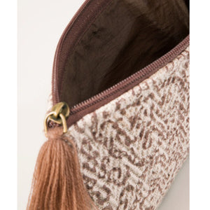 Weave Block Bohemian Print Clutch With Tassel Zipper Tan Ivory