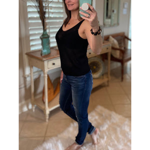 “Spring Fling” Sexy Low Double V Neck Back Sleeveless Dressy Knit Sweater Tank Black