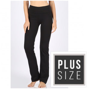 “Head Over Heels” Plus Low Rise Leggings Stretch Yoga Lounge Fold Pants Gym Workout Black PLUS