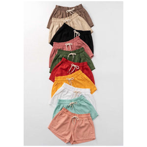 Basic Linen Pocket Drawstring Elastic Waist Dressy Shorts Bottoms Taupe S/M/L