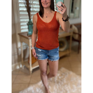 “Spring Fling” Sexy Low Double V Neck Back Sleeveless Dressy Sweater Tank Rust