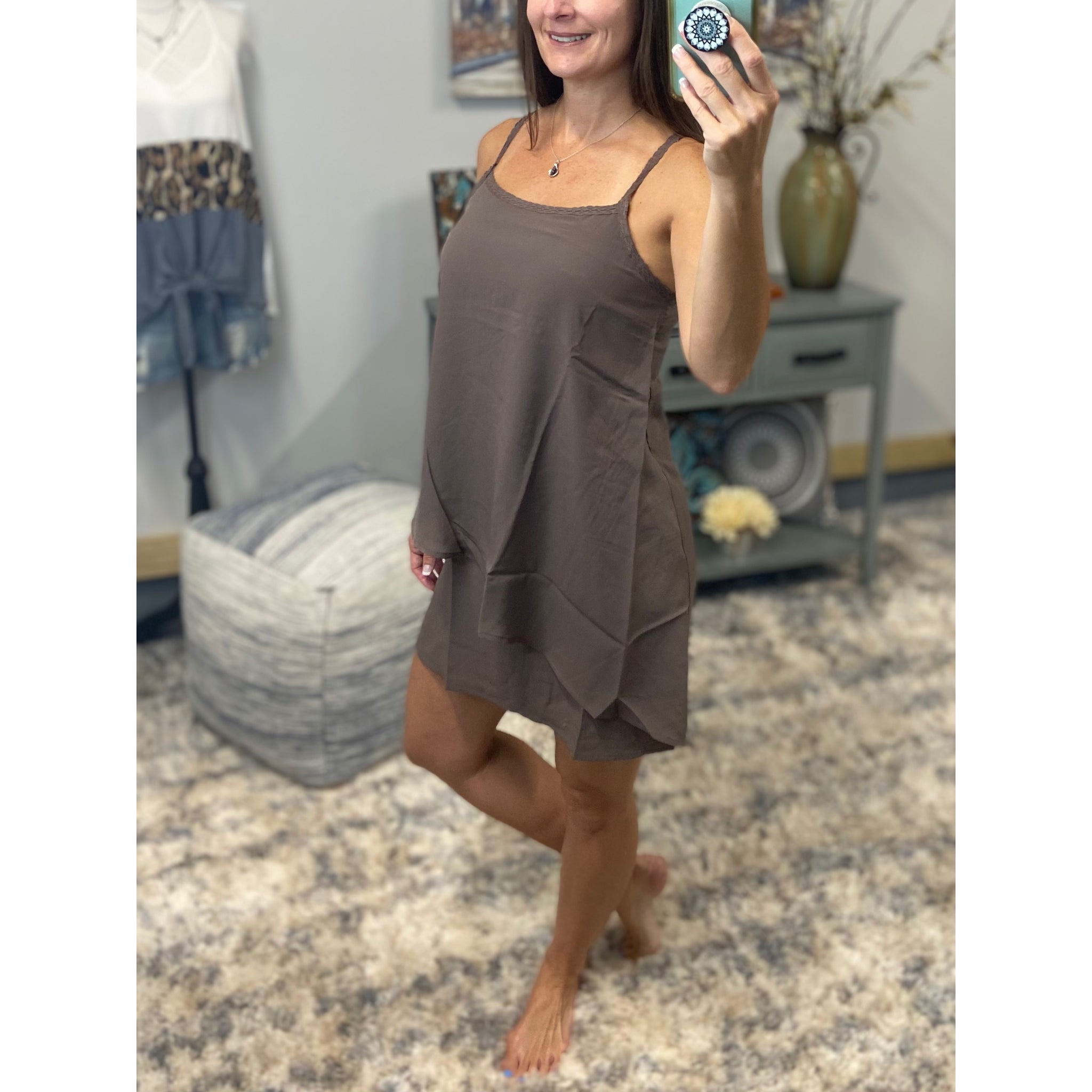 Sexy Crochet Strap Scoop Neck Sleeveless Tank Summer Dress Gray S/M/L