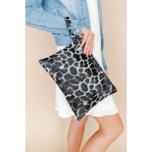 “I’m Going Places” Trendy Clutch Large Wristlet Leopard Black Gray