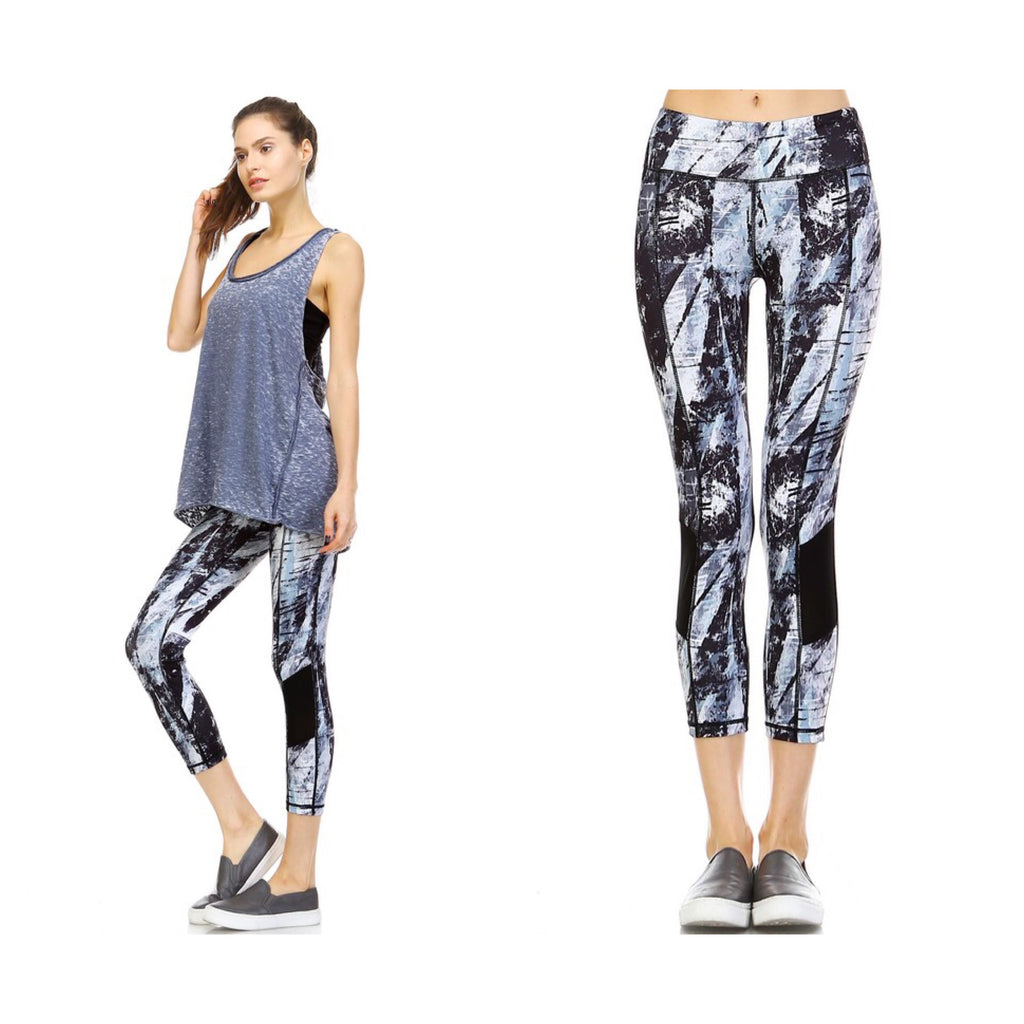 Paint Print Leggings Stretch Yoga Lounge Capri Pants Gym Workout Black Blue S/M/L