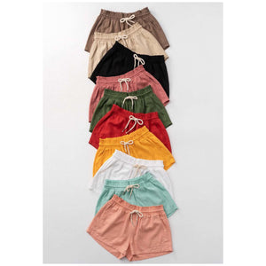 Basic Linen Pocket Drawstring Elastic Waist Dressy Shorts Bottoms Peach S/M/L