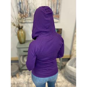 "Get Cozy" Zip Up Waffle Thermal Hoodie Light Jacket Yoga Purple S/M/L/XL
