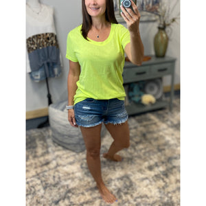 "Neon Rainbow" Loose Floaty Scoop Neck Boyfriend Tee Shirt Melange Neon Yellow S/M/L