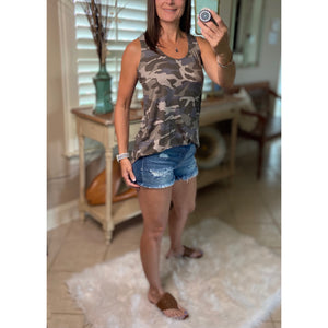 "Hot in Here" Very Sexy Camouflage Floaty Scoop Neck Summer Tank Top Army Green