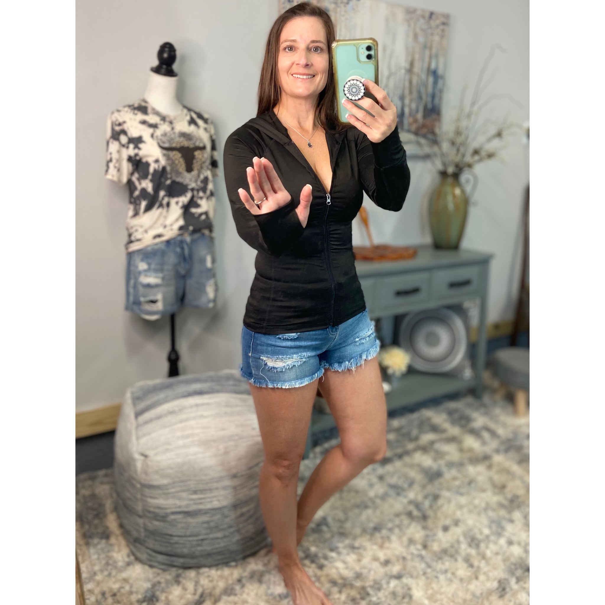 “Can’t Blame a Girl” Sexy Sporty Slimming Seamless Zipper Lightweight Hoodie Jacket Pockets Black S/M/L