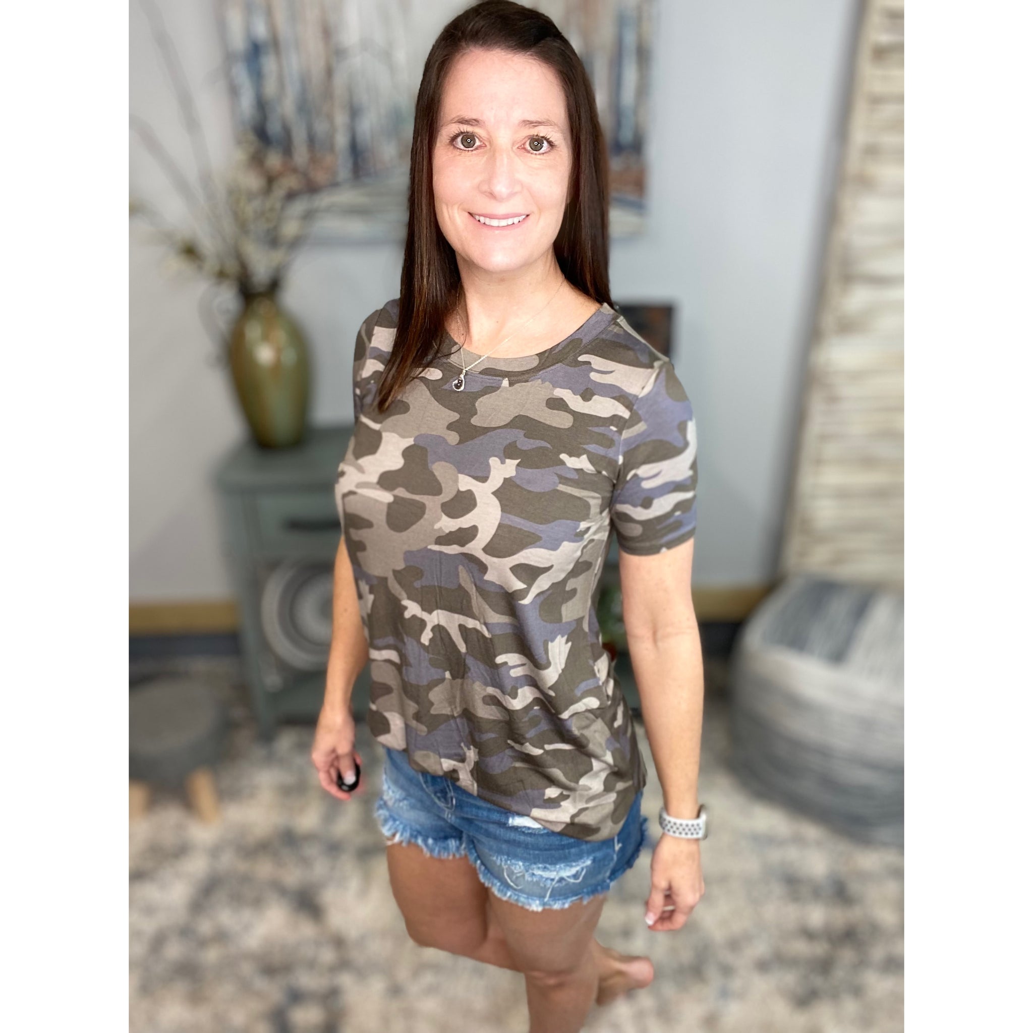 "Summertime Tee" Camouflage Loose Floaty Round Neck Pocket Boyfriend Tee Shirt Army Green S/M/L/XL
