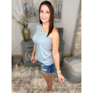 "We Are Strong" Sexy Top Womens Blue One Shoulder Short Sleeve Relaxed Cotton Beach
