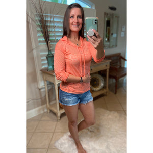 Sexy Sheer Burnout Drawstring Hoodie Tissue High Neck Top Shirt Peach