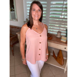 “Simply Perfect” V-Neck Button Up Floaty Spaghetti Strap Summer Tank Top Pink S/M/L/XL