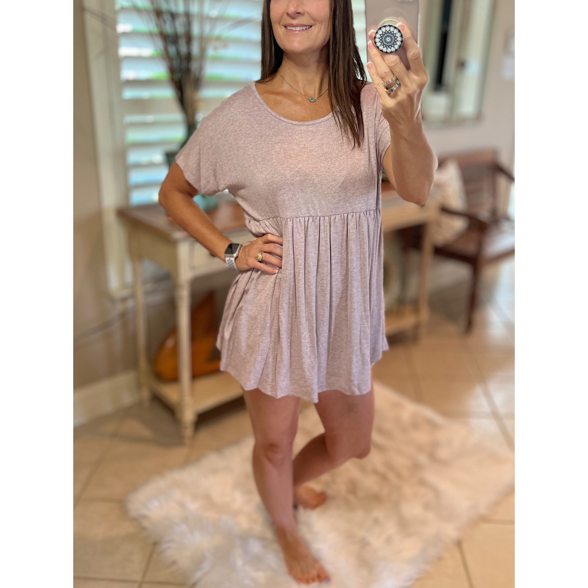 "Sweet Dreams" Floaty Pleated Baby Doll Round Neck Short Sleeve Top Pink S/M/L