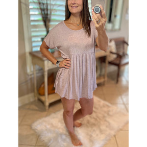 "Sweet Dreams" Floaty Pleated Baby Doll Round Neck Short Sleeve Top Pink S/M/L