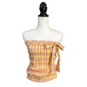 Sexy Strapless Preppy Plaid Bow Summer Tube Top Banded Yellow Pink S/M/L
