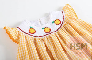 "Georgia Peach" Smocked Plaid Peach Bishop Embroidery Orange Dress