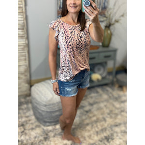 “I’ve Come a Long Way” Snake Print Short Flutter Sleeve Round Neck Top Pink Black S/M/L/XL
