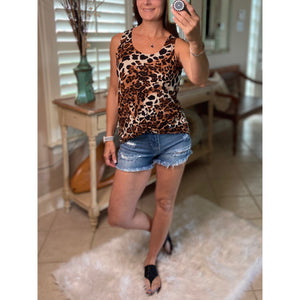 "Hot in Here" Very Sexy Leopard Scoop Neck Sleeveless Floaty Summer Tank Top Brown