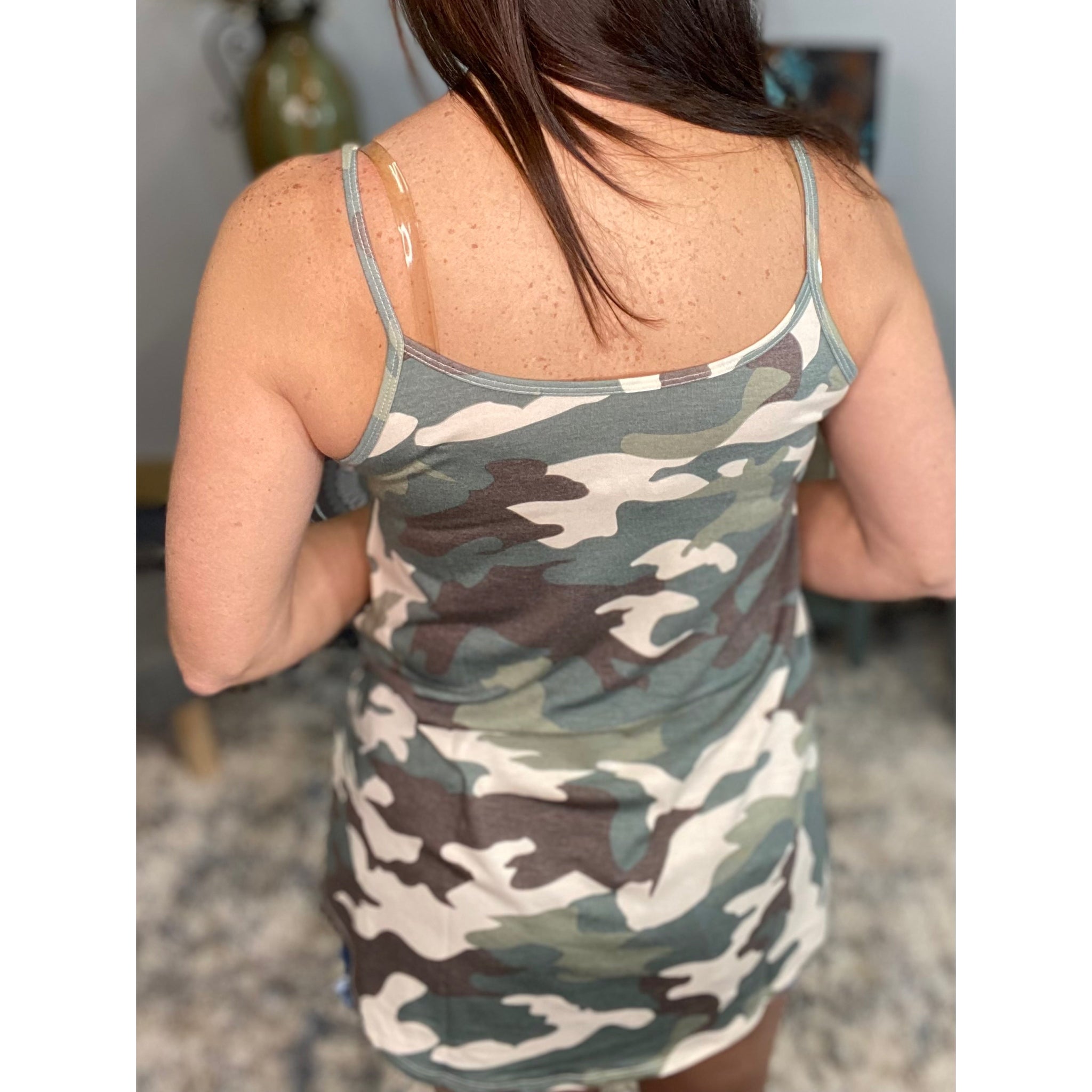 “Heat Wave” Reversible Camouflage Low Scoop Or V-Neck Tank Shirt Top Green PLUS