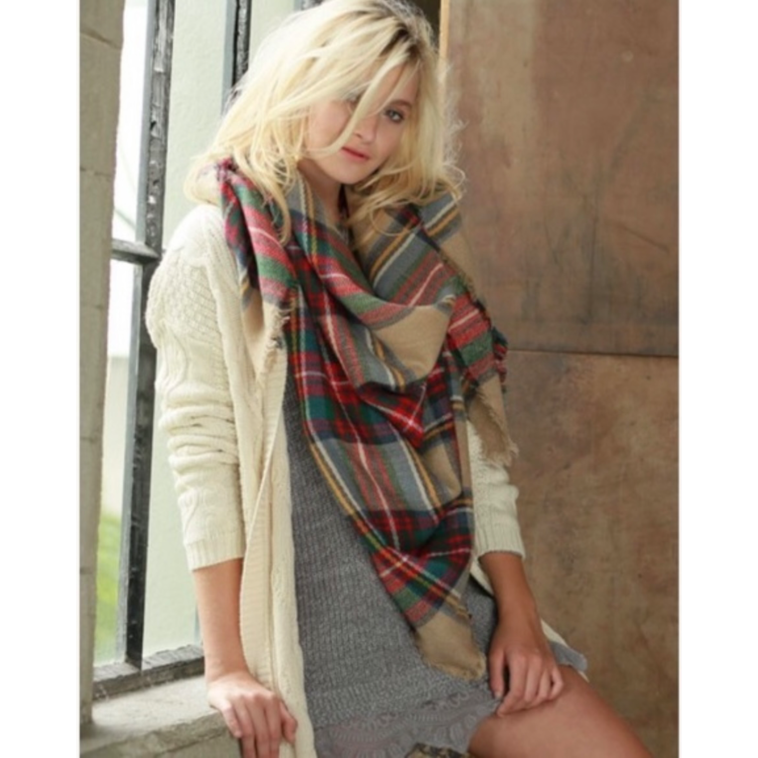Oversized Blanket Plaid Scarf Wrap Shawl Multi Colored