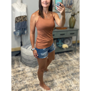 “Perfect Places” Ribbed Scoop Spaghetti Strap Cami Tank Top Mocha S/M/L