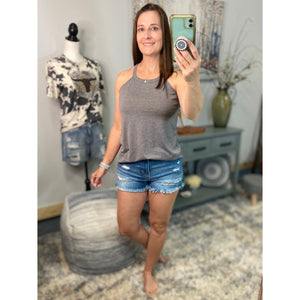 Tri Rocker Racerback Scoop Neck Floaty Trendy Summer Tank Top Light Gray